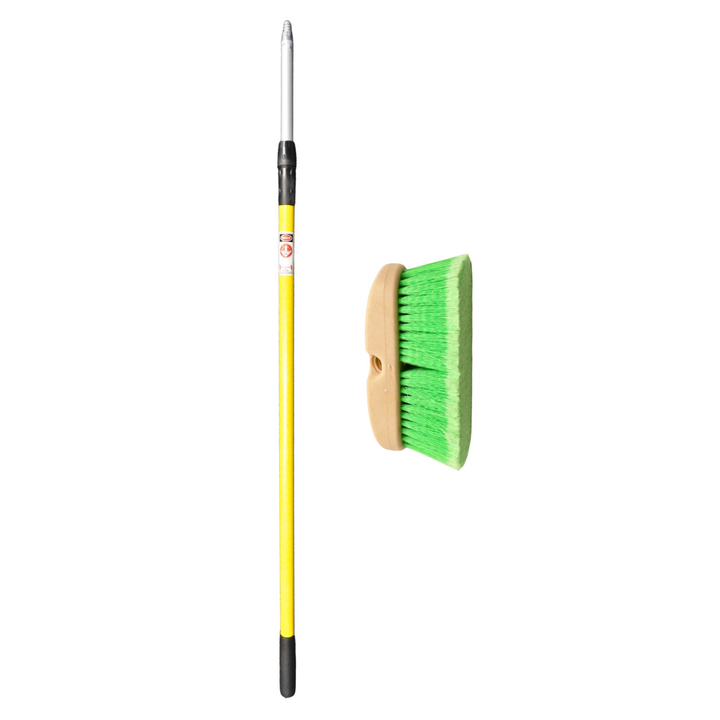 Bundle - 4'-8' Fiberglass Wash Pole & 10" Soft Bristle Wash Brush
